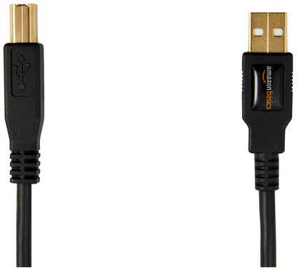 USB 2.0 Cable, USB-A to USB-B, for Printer or External Hard Drive, Connect to Computer/Laptop/Pc, 480 Mbps Transfer Speed, Gold-Plated Connectors, 6 Foot, Black