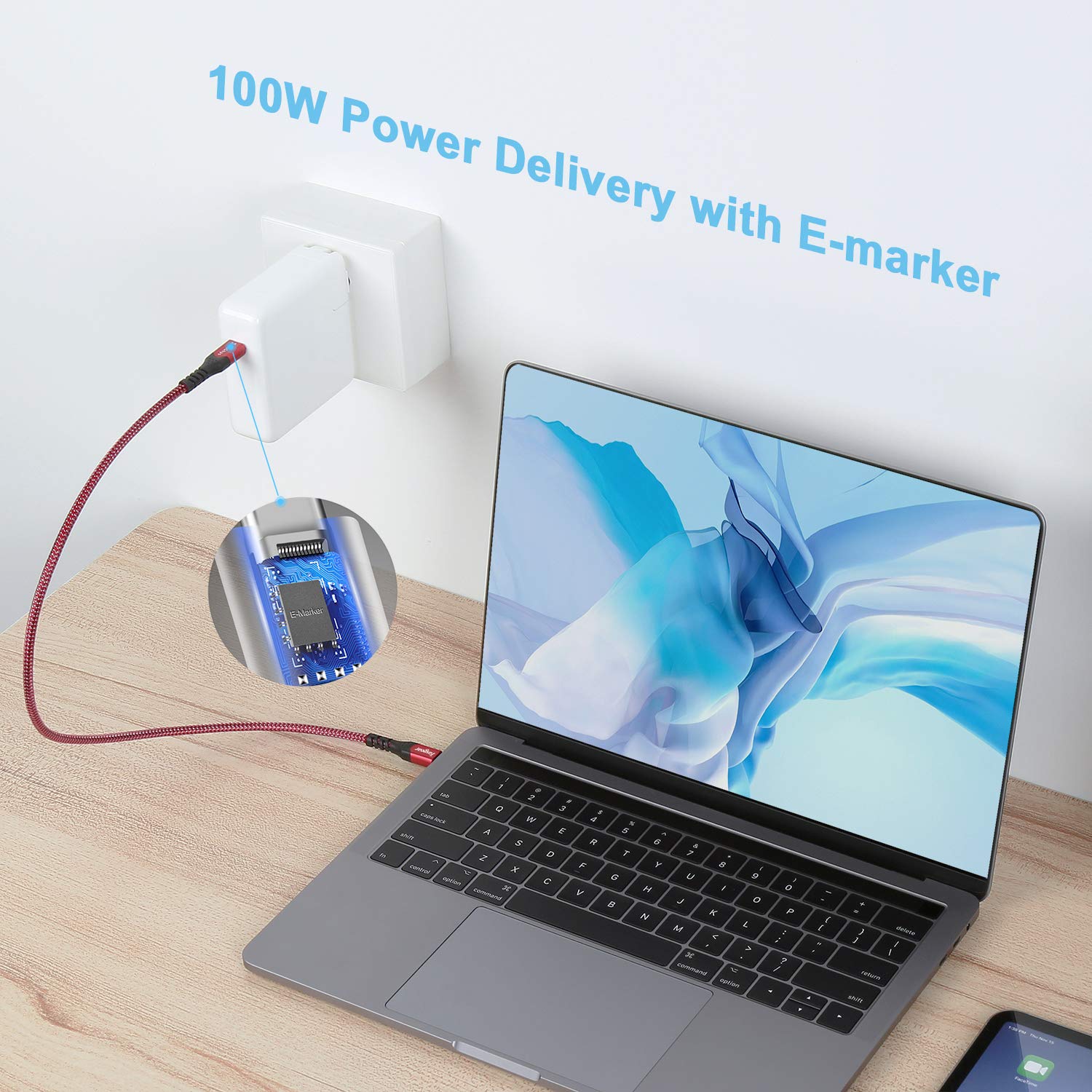 USB C to USB C Cable, 1.6Ft, Red | 100W Fast Charge, 10Gbps USB 3.1 Gen 2, 5A Power Delivery, E-Marker Chip, for Mac-Book, I-Pad Air, Galaxy S21, SSD, Pixel